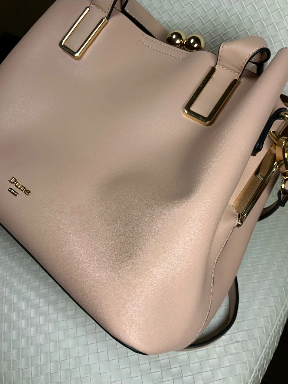 Dune London Blush Pink Leather Shoulder Bag with Gold Hardware